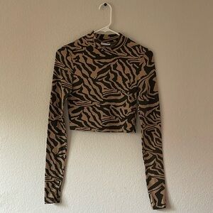 High Neck Long-Sleeve Cropped Fit Top in Zebra Print | XS